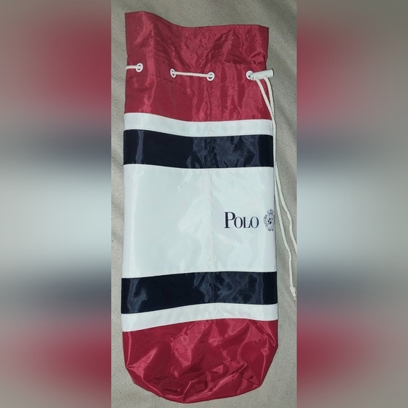 Preowned Polo Crest Ralph Lauren Beach Towel Duffel Tote Drawstring Bag 10x20" - Picture 4 of 9